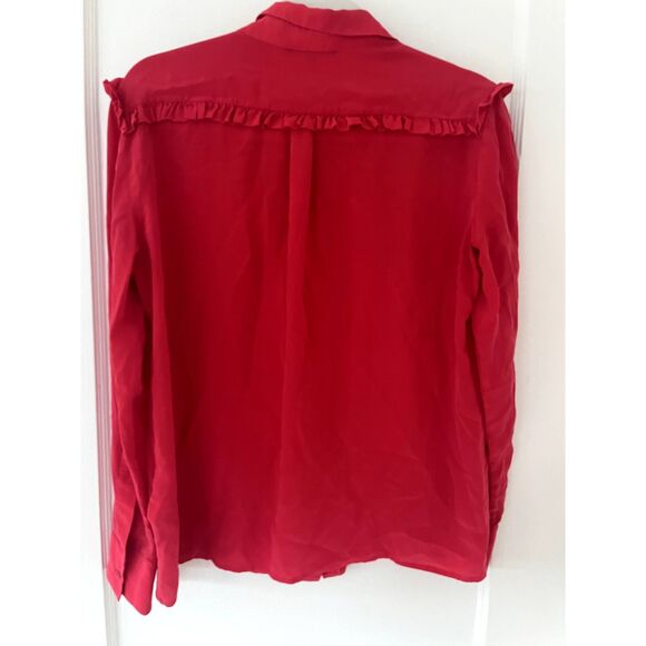 Womens Maje 100% Silk Red Callie Blouse Top Ruffle Long Sleeve Size 3 (Large) - Picture 3 of 9